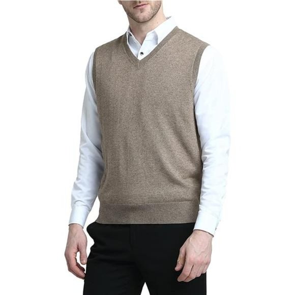 𝅺men’s Cashmere Wool Blend Relax Fit Vest, Coffee